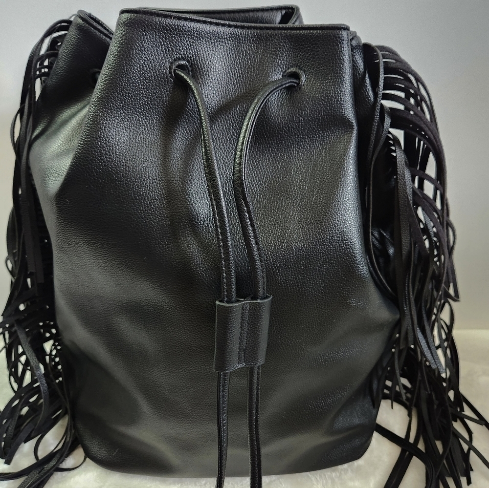 Victoria's Secret VS Black Faux Leather Western Boho Fringe Backpack NWT - Picture 10 of 16